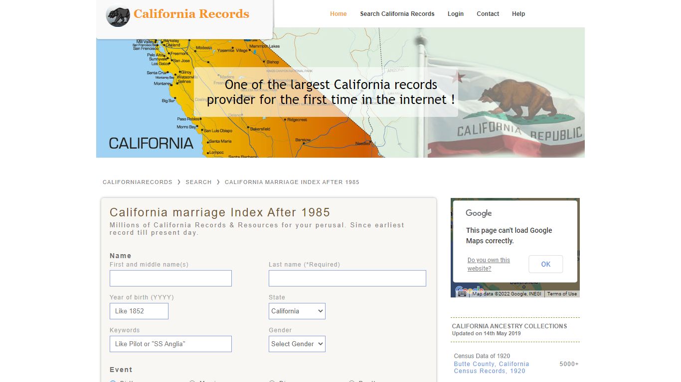 California marriage Index After 1985 | California Records