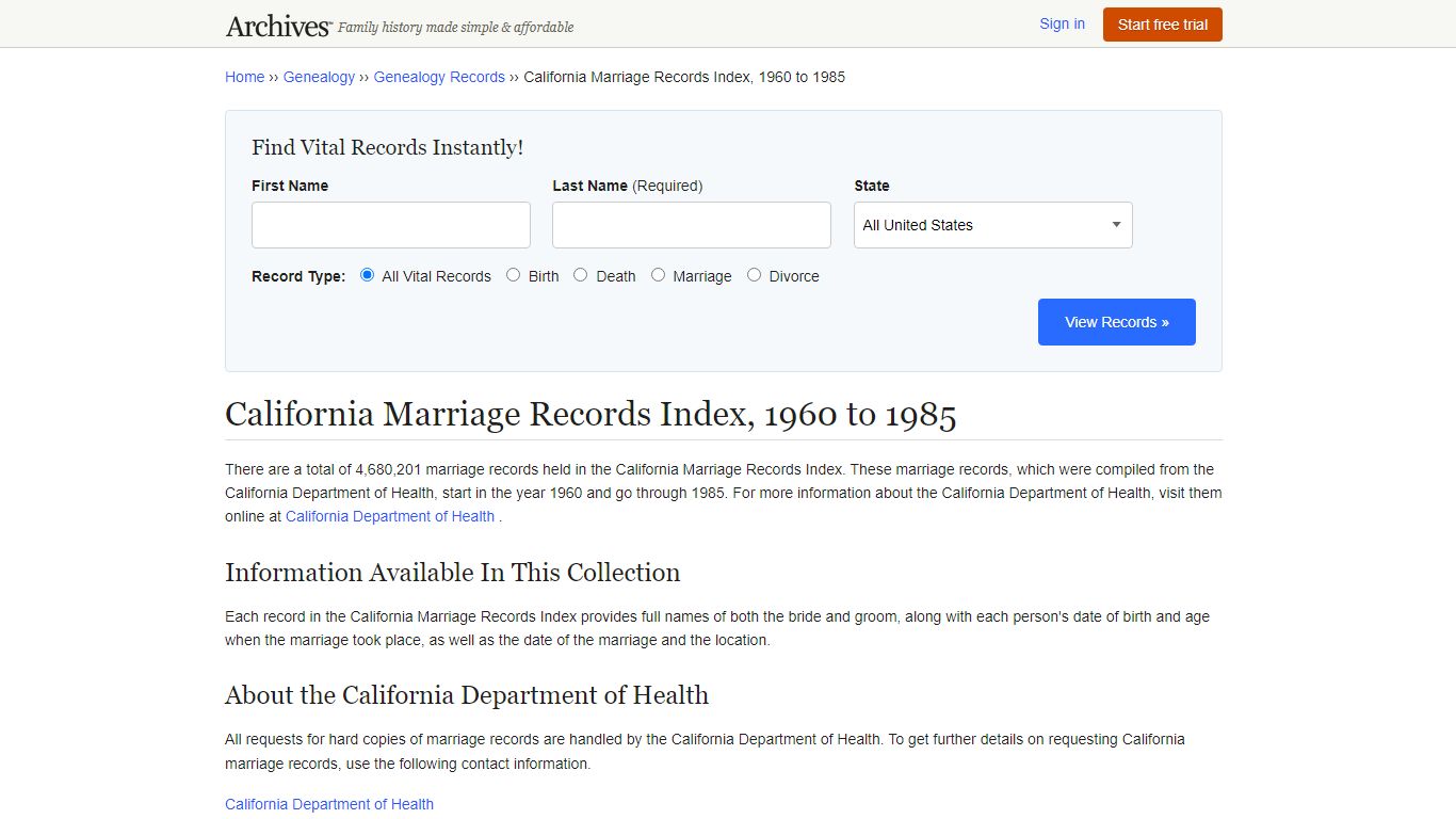 California Marriage Records | Search Collections & Indexes - Archives.com