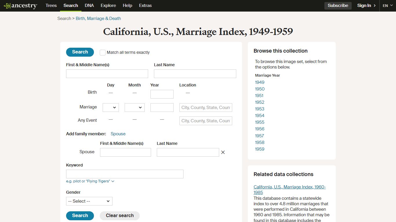 California, U.S., Marriage Index, 1949-1959 - Ancestry.com